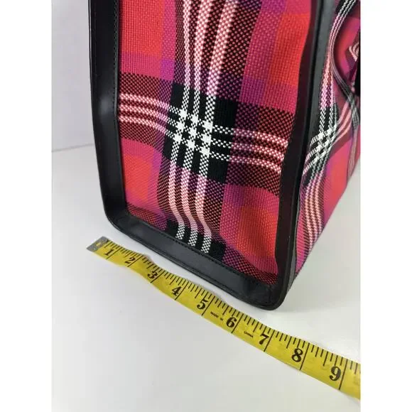 kate spade new york Manhattan Foliage Plaid Fabric Large Tote Bag Pink Multi EUC - Picture 8 of 14